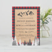 Invitation Rustique Kraft Red Buffalo Plaid Mountain Mariage (Debout devant)