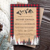 Invitation Rustique Kraft Red Buffalo Plaid Mountain Mariage