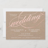 Invitation Rustique Kraft & Rose Mariage de script Gold (Devant)
