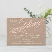 Invitation Rustique Kraft & Rose Mariage de script Gold (Debout devant)