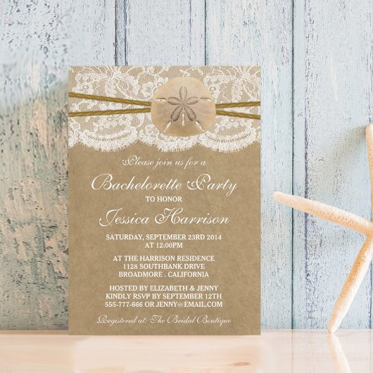 Invitation Rustique Kraft Sand Dollar Beach Bachelorette Part