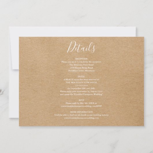 Invitation Rustique Kraft Script Mariage photo tout en un (Dos)