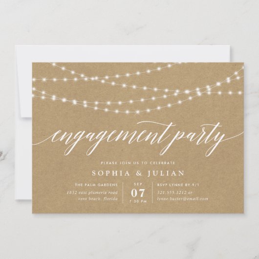 Invitation Rustique Kraft String Lights (Devant)