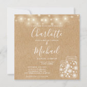 Invitation Rustique Kraft String Lumière Mason Jar Mariage Ph (Devant)