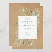 Invitation Rustique Kraft Verdure Aquarelle Feuille Mariage (Devant / Derrière)