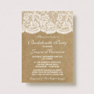 Invitation Rustique Kraft Vintage dentelle blanche