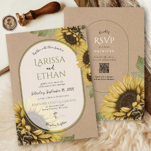 Invitation Rustique Kraft Vintage Tournesol Simple Mariage Bo