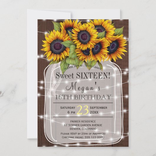 Invitation Rustique | Lampes de tournesol en bocal sweet sixt (Devant)