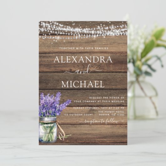 Invitation Rustique Lavender String Lights Jar Mariage (Debout devant)