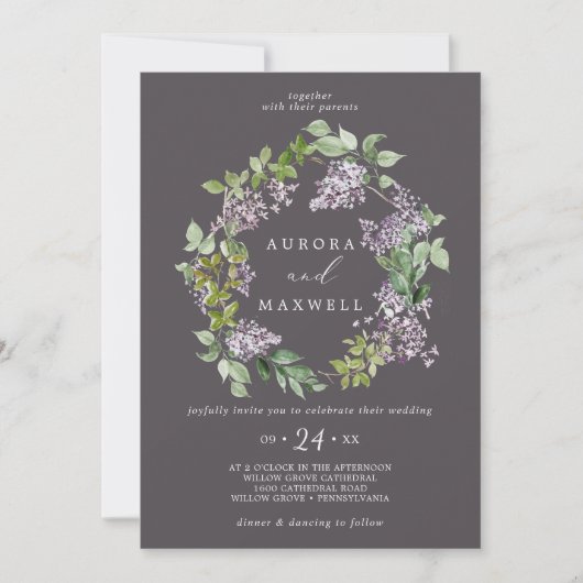 Invitation Rustique Lilac | Mariage de couronne gris (Devant)