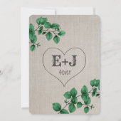 Invitation Rustique lin rose floral vert Mariage (Dos)