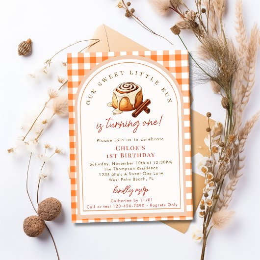 Invitation Rustique Little Bun Cinnamon Rouleau 1er fête d'an