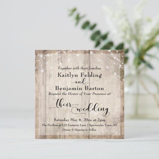 Invitation Rustique Lumière Brown Bois et Lumières Blanches M (Debout devant)