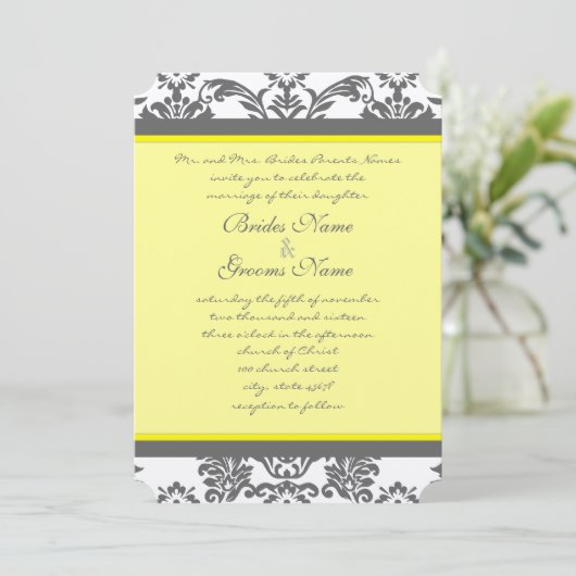 Invitation Rustique Luxe Charcoal Grey et Jaune Mariage (Debout devant)