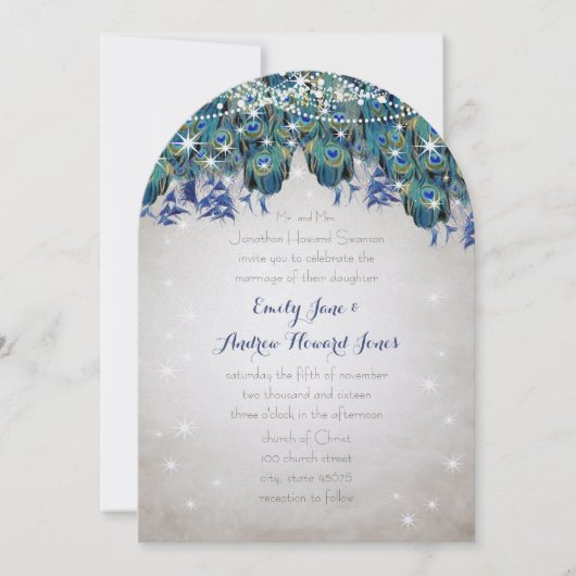 Invitation Rustique Luxe Mason Jar Navy Turquoise Peacock (Devant)