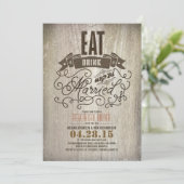 Invitation Rustique manger boire et être marié dîner de répét (Debout devant)