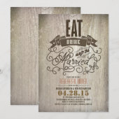 Invitation Rustique manger boire et être marié dîner de répét (Devant / Derrière)