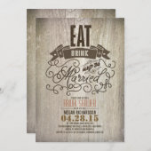 Invitation Rustique manger boire et être marié nuptiale douch (Devant / Derrière)