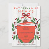 Invitation Rustique Manger Boire et se Réjouir Noël Potluck (Devant)