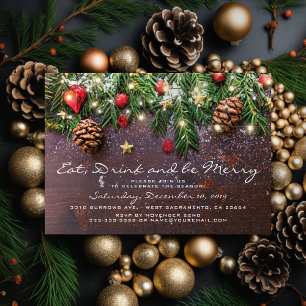 Invitation Rustique manger Boire & être Joyeux Noël Fête