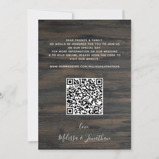 Invitation Rustique Mariage animal de compagnie photo QR Code (Dos)