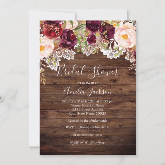 Invitation Rustique Mariage Bourguignon Fleur de Pêche (Devant)