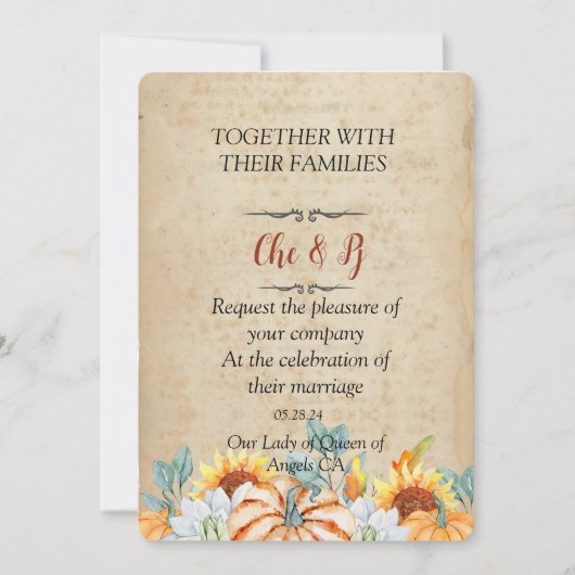 Invitation Rustique Mariage de automne Card (Devant)