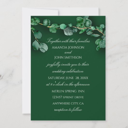 Invitation Rustique Mariage de bois Eucalyptus Vert Unique (Devant)