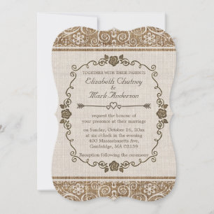 Invitation Rustique Mariage de dentelle Burlap