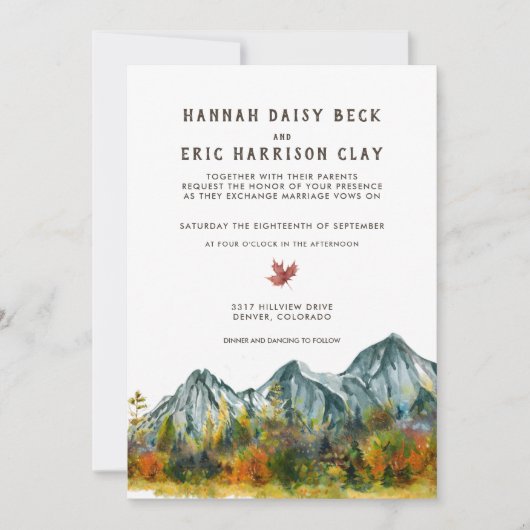 Invitation Rustique Mariage de montagne d'automne (Devant)