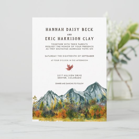 Invitation Rustique Mariage de montagne d'automne (Debout devant)