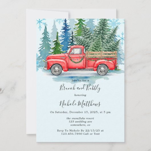 Invitation Rustique Mariage d'hiver Camion Brunch et Bubbly (Devant)
