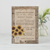 Invitation Rustique Mariage en bois de grange Sunflower Mason (Debout devant)