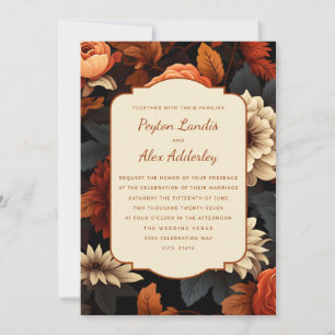 Invitation Rustique Mariage Floral Automnal Crème Orange Brûl