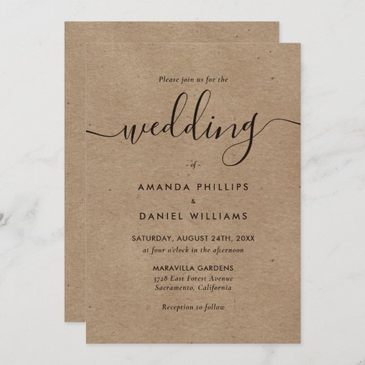 Invitation Rustique Mariage papier Kraft (Devant / Derrière)