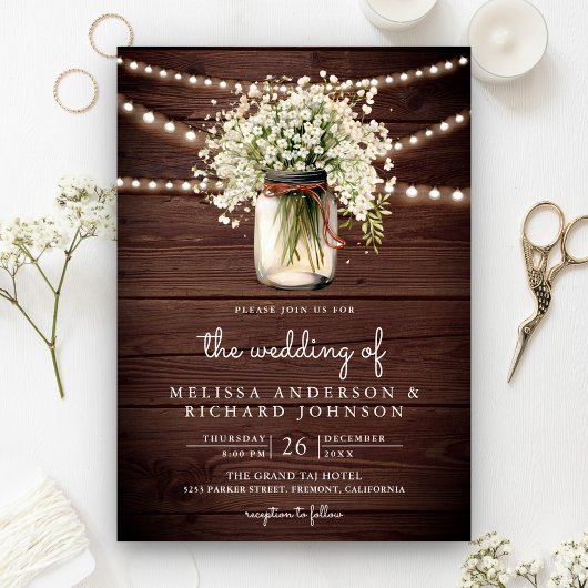 Invitation Rustique Mariage Tout en Un Pot Mason à Baby's Bre