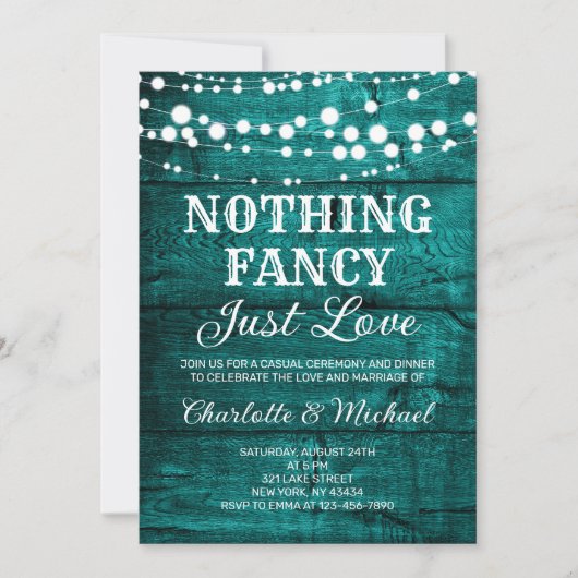 Invitation Rustique Mariage Turquoise Bois Rien de Fantaisie (Devant)