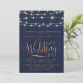 Invitation Rustique Marine Bleu Bois & String Mariage (Debout devant)