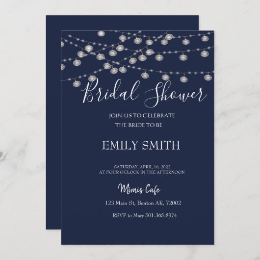 Invitation Rustique marine nuptiale lumière à cordes blanches (Devant / Derrière)