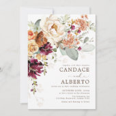 Invitation Rustique Maroon rouille Orange Botanique Floral Ma (Devant)