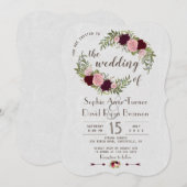 Invitation Rustique Marsala Aquarelle Floral Blanc Mariage (Devant / Derrière)