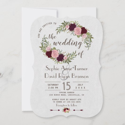 Invitation Rustique Marsala Aquarelle Floral Blanc Mariage (Devant)