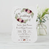 Invitation Rustique Marsala Aquarelle Floral Blanc Mariage (Debout devant)