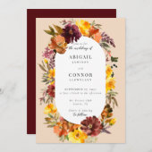 Invitation Rustique Marsala Brûlé Orange Chute Wreath (Devant / Derrière)