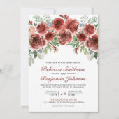 Invitation Rustique Marsala Floral Photo QR Code Mariage (Devant)