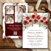 Invitation Rustique Marsala Floral Photo QR Code Mariage