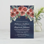 Invitation Rustique Marsala Floral Photo QR Code Marine Maria (Debout devant)