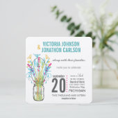 Invitation Rustique Mason Jar Aqua Lime jaune rose florale (Debout devant)