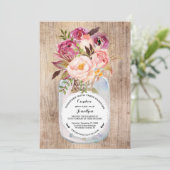 Invitation Rustique Mason Jar Aquarelle Fleurs Mariage de boi (Debout devant)