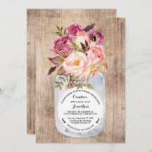 Rustique Mason Jar Aquarelle Fleurs Mariage de boi